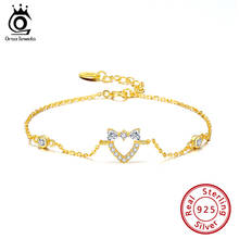 ORSA JEWELS 14K Gold Color Love Heart Charm Bracelets 925 Sterling Silver For Young Women Valentines Day Gifts Fine Jewelry SB97 2024 - buy cheap