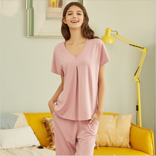 Conjunto de pijama feminino casual, pijama de verão macio modal algodão para mulheres, roupa de dormir, camiseta de manga curta e calça xxl 2024 - compre barato