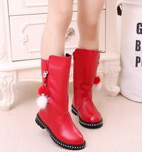 Winter Girls Boots Fashion Hairball  Princess  Cotton Warm Children  Boots Kids  Leather High Boots  Student Plush Snow Boots 2024 - buy cheap