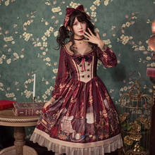 Vestido gótico retro de lolita, vestido de princesa de palacio kawaii, bonito estampado de lazo, de doble botonadura, gótico, lolita op, chica kawaii 2024 - compra barato