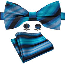 Men Silk Bowtie Blue Butterfly Tie Stripe Designer Pre-tied Bow Ties Handkerchief Cufflinks Male Formal Bows LH-839 Barry.Wang 2024 - buy cheap