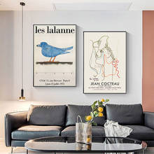 Vintage Les Lalanne Blue Bird Poster Prints Jean Cocteau Abstract Canvas Painting Exhibition Wall Art Pictures Livingroom Decor 2024 - buy cheap