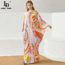 LD LINDA DELLA 2021 Summer Bohemian Floor Length Loose Dress Women Knitting Silk Print Elegant Maxi Long Dress Robe Gown 2024 - buy cheap