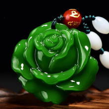 Natural Green Hand Carved Rose Jade Pendant Fashion Boutique Jewelry Men's and Women's Flower Rich Necklace 2024 - buy cheap