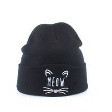 New Embroidery Meow Cat Winter Hat Women Beanie Caps Casual Beanies For Men Warm Hip Hop Skullies Bonnet Knitted Hat 2024 - buy cheap