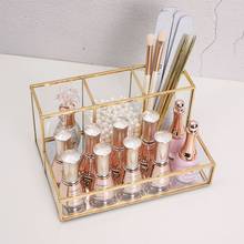 Organizador de maquillaje de vidrio para baño, organizador de cosméticos con borde cubierto dorado, caja de lápices, herramientas de maquillaje de Perfume, organizador de pintalabios 2024 - compra barato