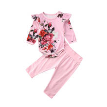 Одежда для маленьких девочек от 0 до 24 месяцев Детский комбинезон с длинными рукавами для маленьких девочек, топы, розовые штаны с цветочным принтом хлопковая одежда для маленьких девочек 2024 - купить недорого
