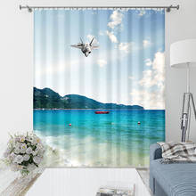 Cortinas azuis e personalizadas 3d para sala de estar, cortinas com janelas 3d fashion, cor azul para a beira-mar 2024 - compre barato