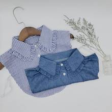 Рубашка женская джинсовая со съемным отворотом и оборками, накладные, наполовину 2024 - купить недорого