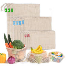 Malha de algodão reutilizável para vegetais, saco de armazenamento lavável com cordão de 3 tamanhos para cozinha e frutas 2024 - compre barato