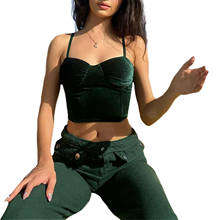 Camisola de terciopelo verde para mujer, Tops sin mangas con cuello de pico, ajustada, elegante, Vintage, sin mangas 2024 - compra barato