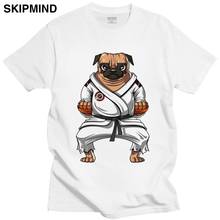 Camiseta anime masculina de karatê pug, camiseta de algodão macio com gola redonda e manga curta, presente de vestuário 2024 - compre barato