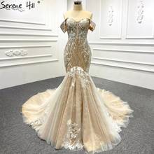 Белое золото, Русалка, винтажные сексуальные свадебные платья для невесты 2021, роскошное блестящее свадебное платье с открытыми плечами BHM66349 2024 - купить недорого