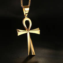 Pingente de cruz de ouro em aço inoxidável, colar do egito, faraó, joia, presente para mulheres e homens 2024 - compre barato