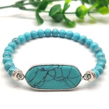 FYSL Silver Plated Oval Shape Green Turquoises Stone Connect Round Beads Bracelet Rose Pink Quartz Jewelry 2024 - buy cheap