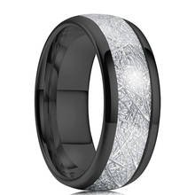Anel masculino de aço inoxidável preto 8mm, anel em fibra de carbono meteorito de luxo para casamento 2024 - compre barato
