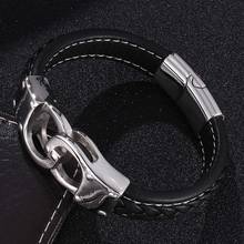 Fashion Men Jewelry Black Braided Leather Bracelet Stainless Steel Handcuffs Bracelets Magnetic Buckle Leather Wristband SP0739 2024 - buy cheap