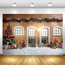 Pano de fundo decorativo para estúdio fotográfico, tema de natal, árvore, presente, janela, ovelha, tijolo vermelho, vintage, parede, fotos 2024 - compre barato