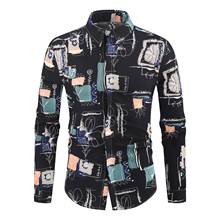 Men's Shirts Abstract Printed Casual Shirts Top Men Turn Down Collar Long Sleeve Shirts Plus Size Men Shirts 2024 - buy cheap