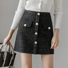 Falda de Tweed para mujer, minifalda adelgazante de cintura alta, A la moda, estilo coreano, otoño e invierno, 2020 2024 - compra barato
