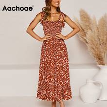 Aachoae Summer Bow Tie Spaghetti Strap Maxi Dress Women Printed Ruffles A Line Beach Dresses Bohemian Sleeveless Long Sundress 2024 - buy cheap