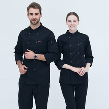 Uniforme de trabalho de manga longa preto, roupa de trabalho de alta qualidade para trabalho, restaurante, hotel, churrasco, cozinha, alimentos, tops 2024 - compre barato