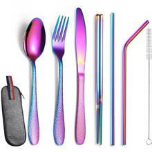 Kitchen Tableware Silver Cutlery Set Stainless Steel Luxury Dinnerware Fork Spoon Straw Knife Chopsticks Western Dinner Set 2024 - buy cheap