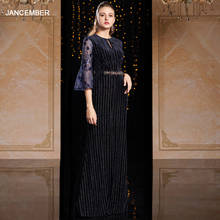 J9066 jancember evening dress in turkey o-neck three quarter sleeve sashes lace navy blue evening dress платье вечернее длинное 2024 - buy cheap