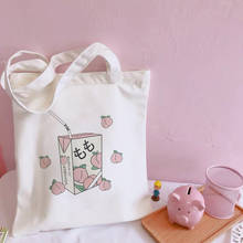 Japanese Ins Pink Peach Drink Kawaii Print Canvas Bag Harajuku Casual shopping bag vogue Bags Chic Large Capacity Women Bag 2024 - buy cheap