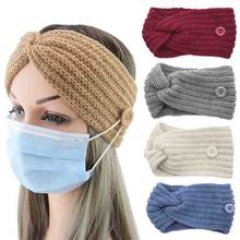 Autumn Winter Twist Knitting Headband Women Cross Warmer Ear Button Elastic Hairbands Head Wrap Bandage Women Hair Accessories 2024 - buy cheap