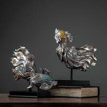 Escultura de peixe de resina europeia, estátua de animal de alívio com base, arte abstrata, decoração de peixe para casa, sala de estar, presentes de aniversário 2024 - compre barato