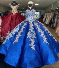 Stunning Sequin Blue Quinceanera Dresses Lace Applique Crystal Sweetheart vestido 15 anos Formal Sweet 16 Prom Dress Party Gowns 2024 - buy cheap