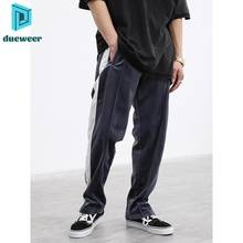 DUEWEER Men Casual Pants Velvet Trousers Side Striped Loose Straight Leg Pants Patchwork Stretch Baggy Black Pants Streetwear 2024 - buy cheap