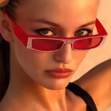 Новинка 2020 красные прямоугольные солнцезащитные очки винтажные Ретро женские брендовые дизайнерские очки Стразы солнцезащитные очки небольшие узкие очки UV400 2024 - купить недорого