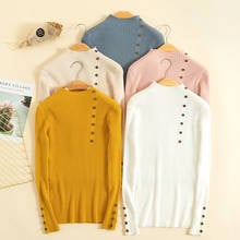 New Fashion Button Turtleneck Sweater Women Spring Autumn Solid Knitted Pullover Women Slim Soft Jumper Sweater Female Knit Tops 2024 - buy cheap