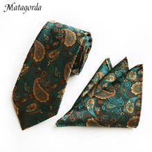 Matagarda-Corbata a rayas para hombre, traje de pañuelo de Cachemira verde dorado, conjunto de corbata estándar de 8CM, regalo de boda a juego 2024 - compra barato