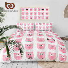 BeddingOutlet-Juego de cama de cerdo rosa, cubierta de cama de Animal divertido, Textiles para el hogar de dibujos animados para niños, colcha de lechón, caras sonrientes, juego de cama 2024 - compra barato