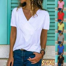 Camiseta casual feminina, t-shirt da moda, estilo slim com decote em v, manga curta, cor sólida, plus size s ~ 5xl 2024 - compre barato