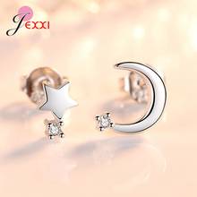 Crystal Zircon Real S925 Silver Stud Earrings Channel Cubic Zirconia Monn/Star Pendientes for Women Sterling Silver Jewelry 2024 - buy cheap