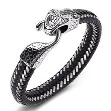 Men's Bracelet Punk Stainless Steel Snake Head Personality Bracelet Men's Leather Braided Bracelet Custom Size Jewelry 2024 - buy cheap