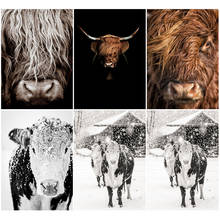 Yumeart pintura de diamante 5d preta e branca, ponto cruz de vaca, broca completa, animal, touro, bordado, decoração de casa, presente 2024 - compre barato