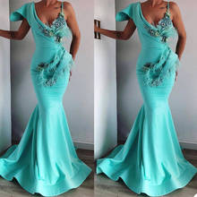 Fashion Mermaid Evening Dresses Sexy One Shoulder Appliques Feather Special Occasion Gowns Custom Made Sweep Train Prom Dress 2024 - buy cheap