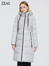 Ziai casaco feminino longo, jaqueta grossa da moda e com capuz, zíper duplo, roupa de algodão quente para inverno 2021 2024 - compre barato