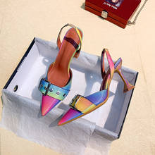 Sandalias de gladiador de tacón alto con hebilla de lujo para mujer, zapatos de tacón de copa de Color arcoíris, sexys, puntiagudos, de fiesta, 42 2024 - compra barato