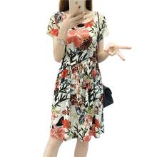 Summer Women's Floral Dress 2021New Cotton Silk Small Floral Short-Sleeved Female Dress Casual Middle Length Hedging Beach Dress 2024 - buy cheap