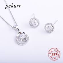 Pekurr 925 Sterling Silver Zircon Gems Tidal Shell Round Earrings Necklace Sets For Women Geometry Pendants Jewelry Set 2024 - buy cheap