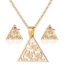 AsJerlya Retro Simple Stainless Steel Geometric Triangle Hollow Stud Necklace Wholesale Fashion Flower Clavicle Chain For Women 2024 - buy cheap