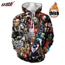 Ujwi hoodie máscara esqueleto palhaço inverno grosso com capuz camisolas poleron hombre streetwear moda quente 3d hoodie casacos traje 2024 - compre barato