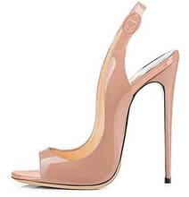 Sandálias femininas da moda com 12 cm, sapatos peep toe com alça, couro envernizado, sexy, para festa, saltos stiletto, sapatos simples de escritório, dropshipping 2024 - compre barato