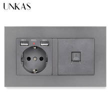 UNKAS PC пластиковая панель настенная розетка стандарта ЕС 2 USB зарядный порт скрытый мягкий светодиод + 2 комплекта CAT5E RJ45 Интернет-разъем 2024 - купить недорого